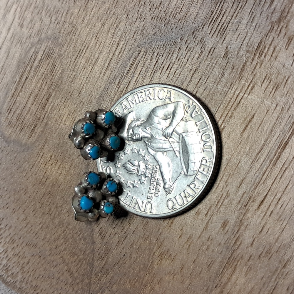Handmade Zuni Sterling/Turquoise Stud Earrings - Picture 3 of 3